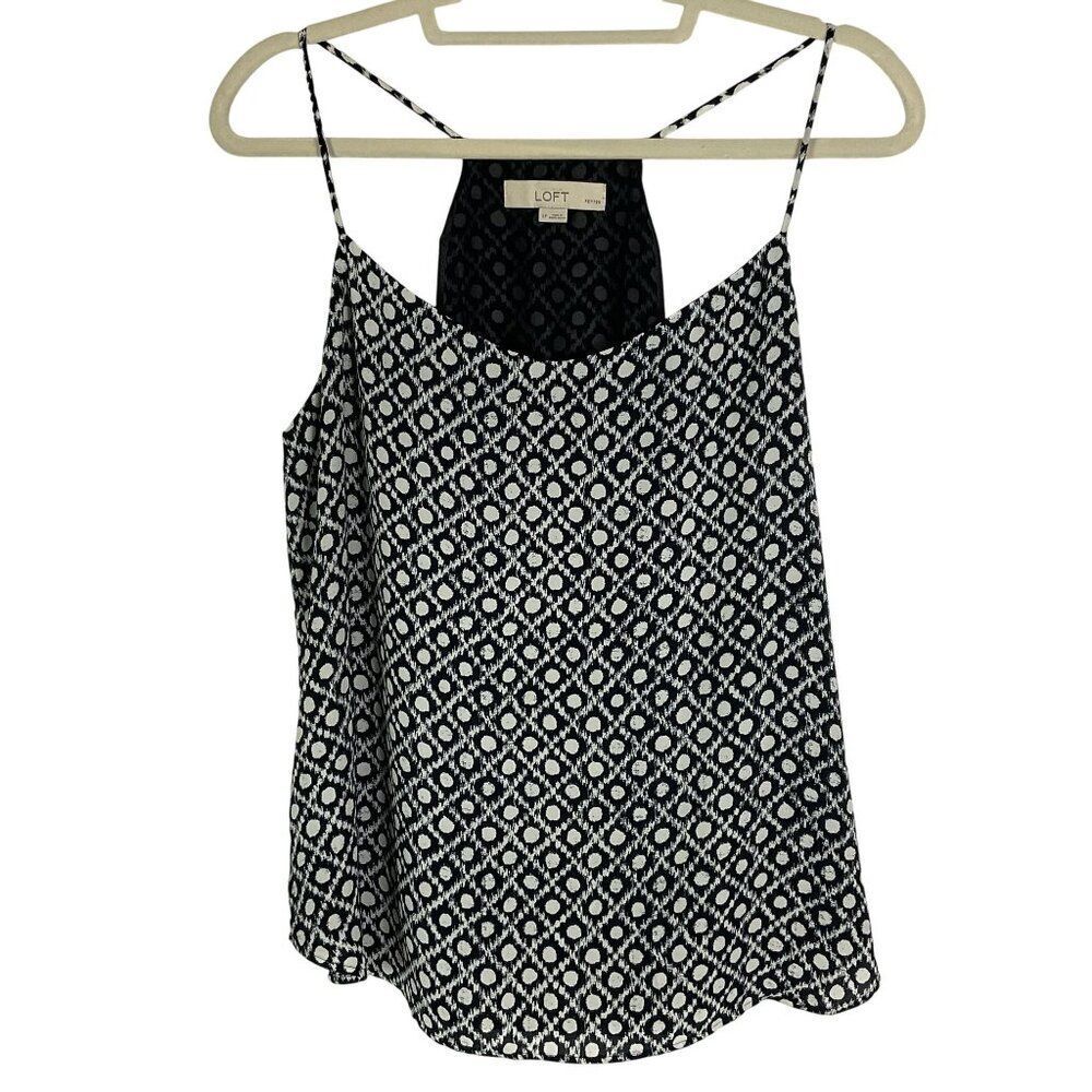 LOFT Sleeveless Top Geometric Navy White Tank, large petite